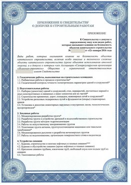 Приложение к свидетельству о допуске к строительным работам Внуково СРО в строительстве